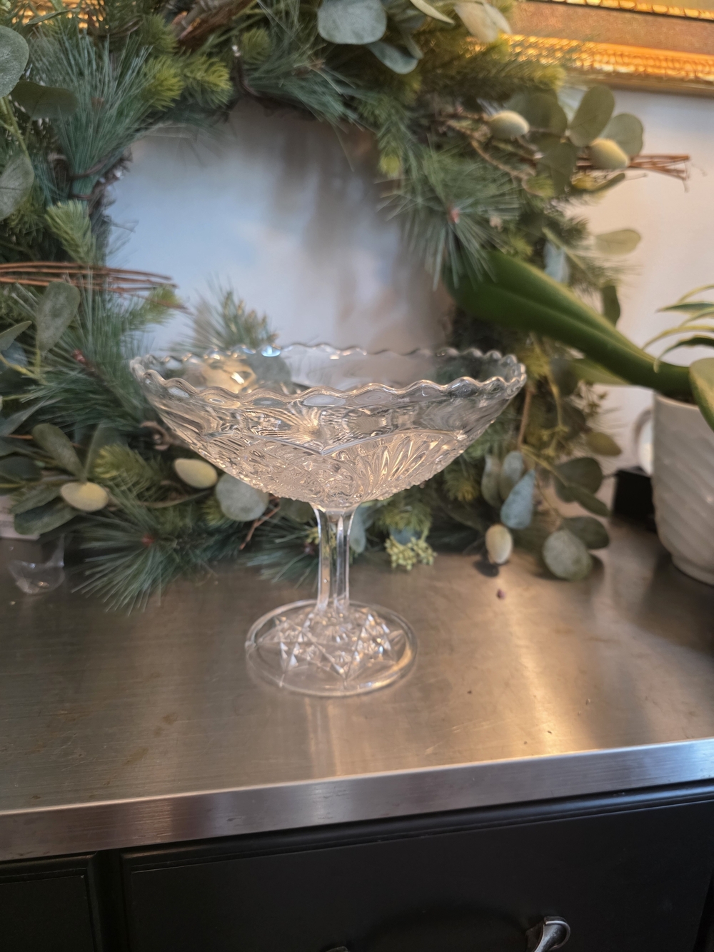 Crystal Compote Pedestal Bowl - Clear Glass